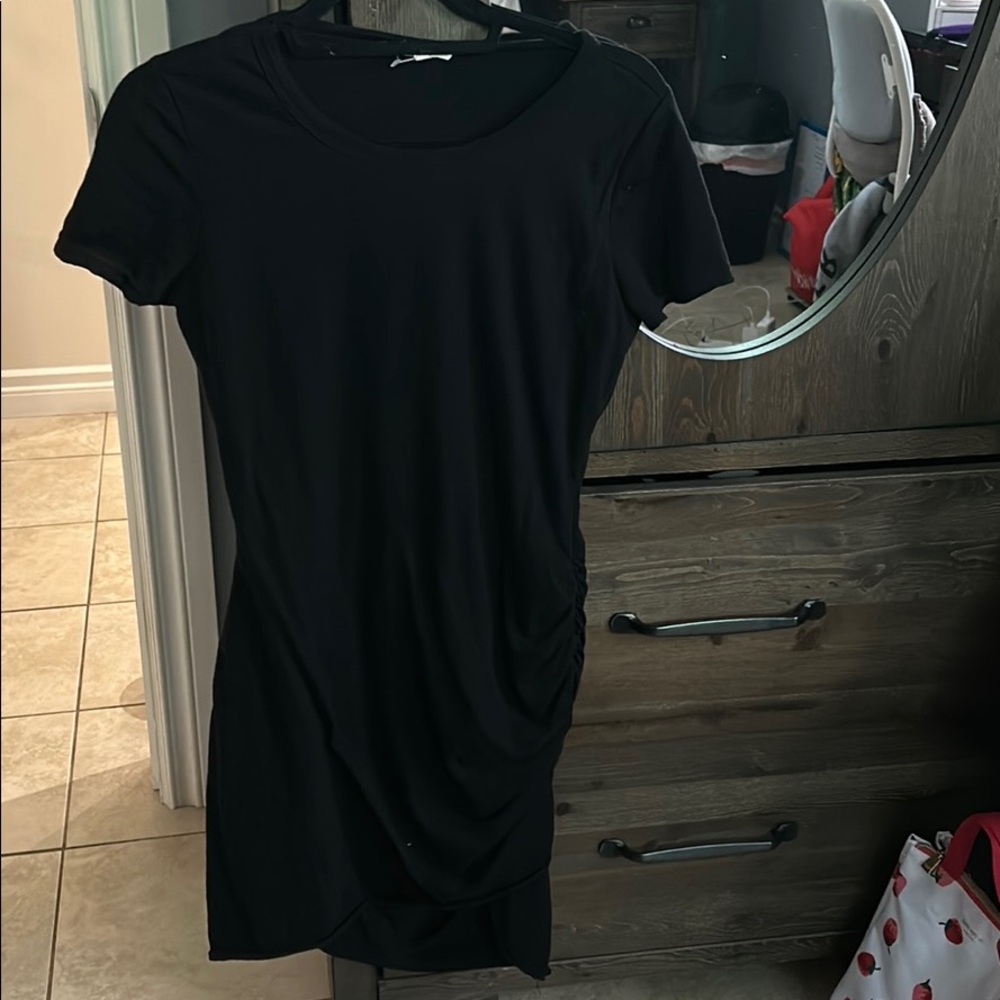 Black t-shirt dress with ruching on the side